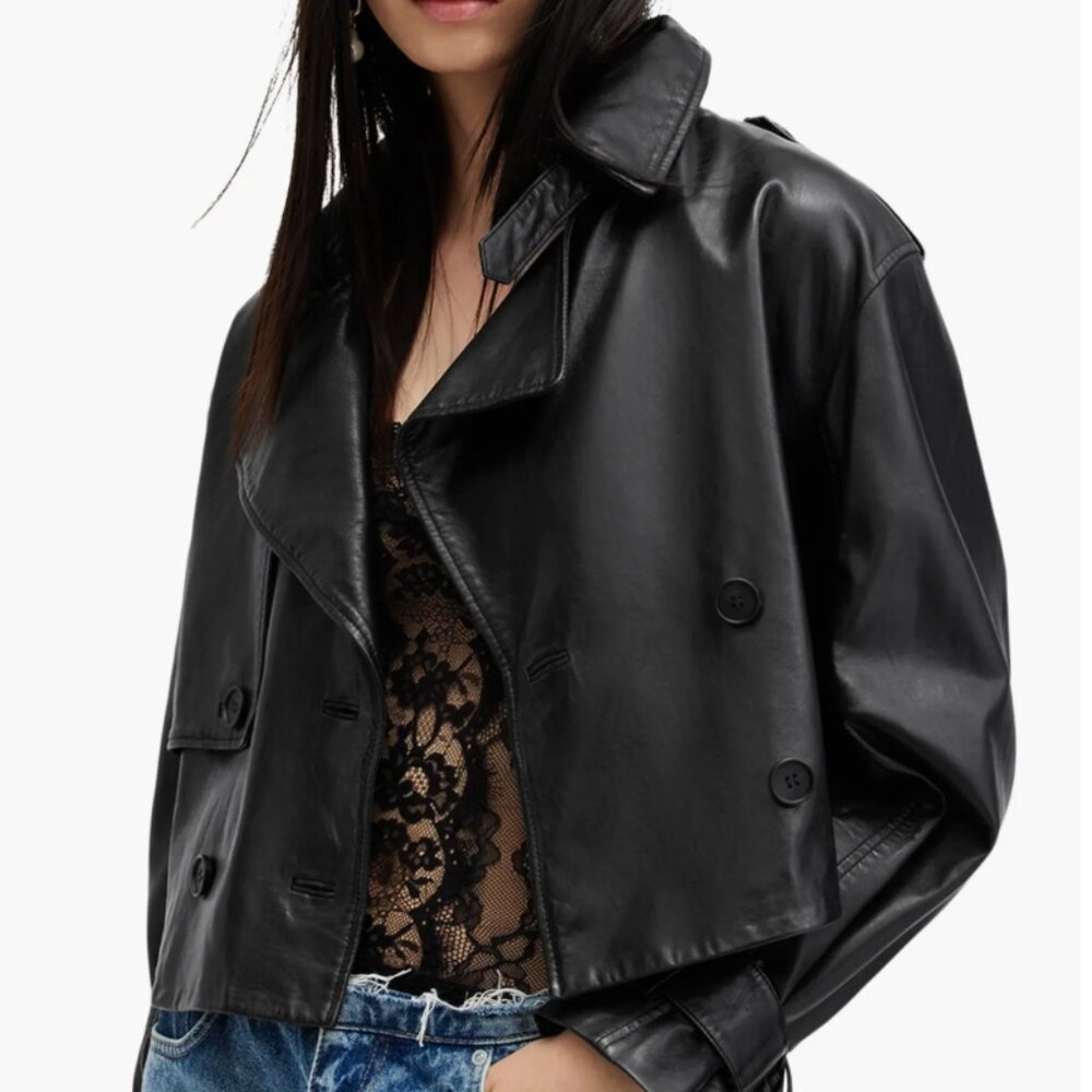 Allsaints Hendry Cropped Leather Trench Coat NWT Size XS
